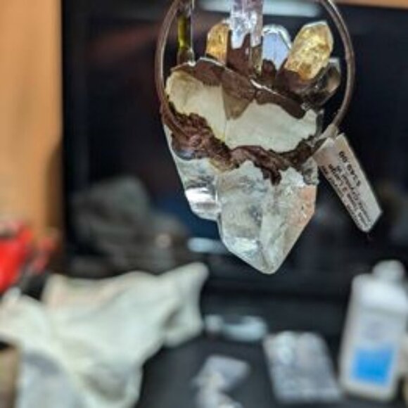 Sterling Silver & Goldtone 2 Large Quartz Crystals an Other Gemstones Pendant - Picture 1 of 8